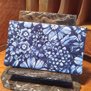 Fabric Checkbook Cover, Navy Floral Fabric, Quilted Fabric Checkbook Cover, Women&#39;s Checkbook Cover