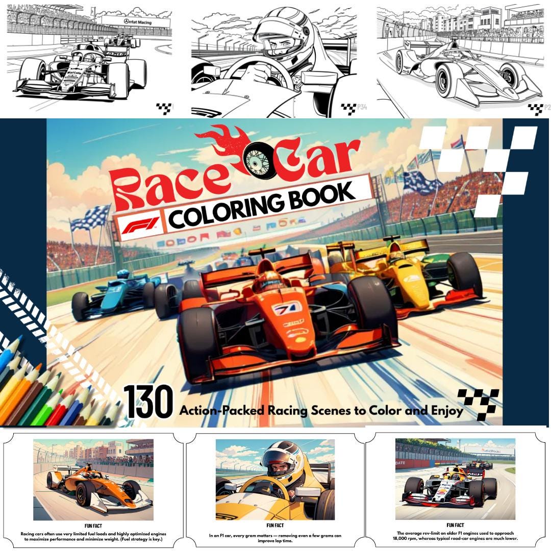 Car Racing Coloring Pages - 130 Action Scenes (digital PDF Download) - Etsy