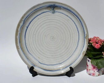 Vintage Studio Pottery Charger Plate – Incised Morgan, '78, Wheel Thrown Grey Blue Glaze, 12"