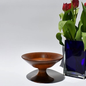 Vintage Ozark Walnut Pedestal Bowl – Turned Wood Candy or Nut Bowl, 1950s Danish Modern