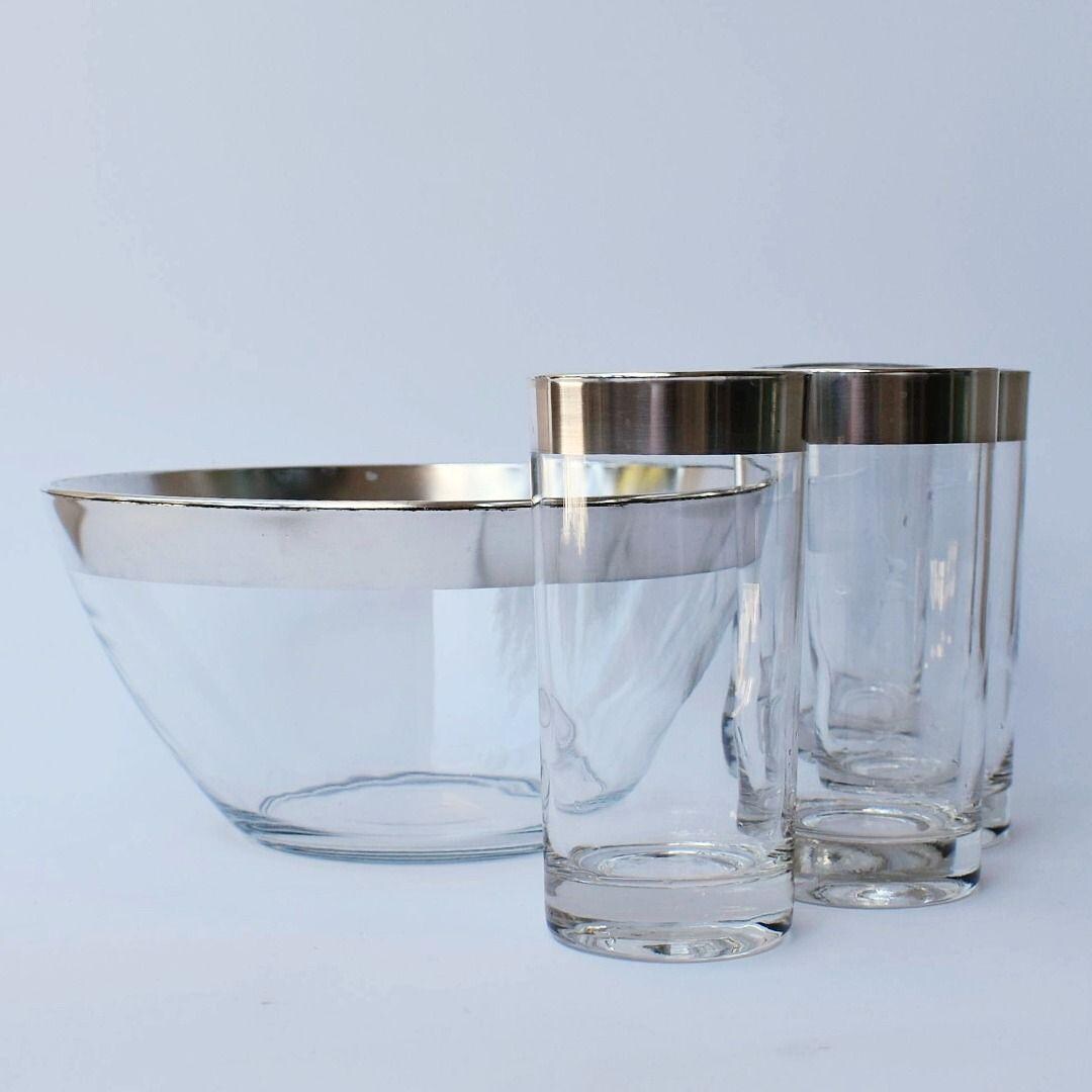 Vintage Arcoroc France Silver Rim Glass Bowl & Dorothy Thorpe Style ...