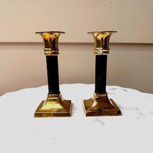 Vintage Brass & Faux Marble Candle Holder, Set of 2pcs, Mid-Century Elegant Decor