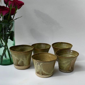 Vintage Handmade Studio Pottery Cup, Set of 2 — Textured Grip, Speckled Glaze — Signed “Crane”