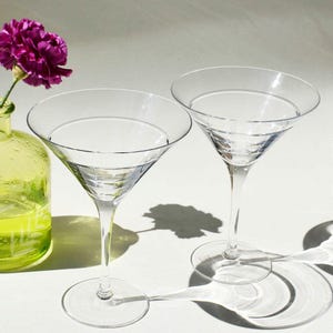 Krosno Crystal Martini Glasses: Cut Band Stemware, Set of 2
