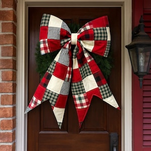 Modello di cucito per fiocco trapuntato patchwork, decorazione natalizia per porta (modello PDF)