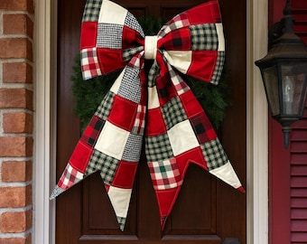 Patchwork Quilted Bow Sewing Pattern, Christmas Door Decor (PDF Pattern)