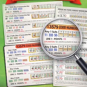 Puede incluir: Una gu&iacute;a de juego con combinaciones de n&uacute;meros y explicaciones, con una lupa que destaca "13579 (ODD NUMBERS)". La gu&iacute;a incluye opciones de "Clear Strategy Guide" y "Instant Download PDF".