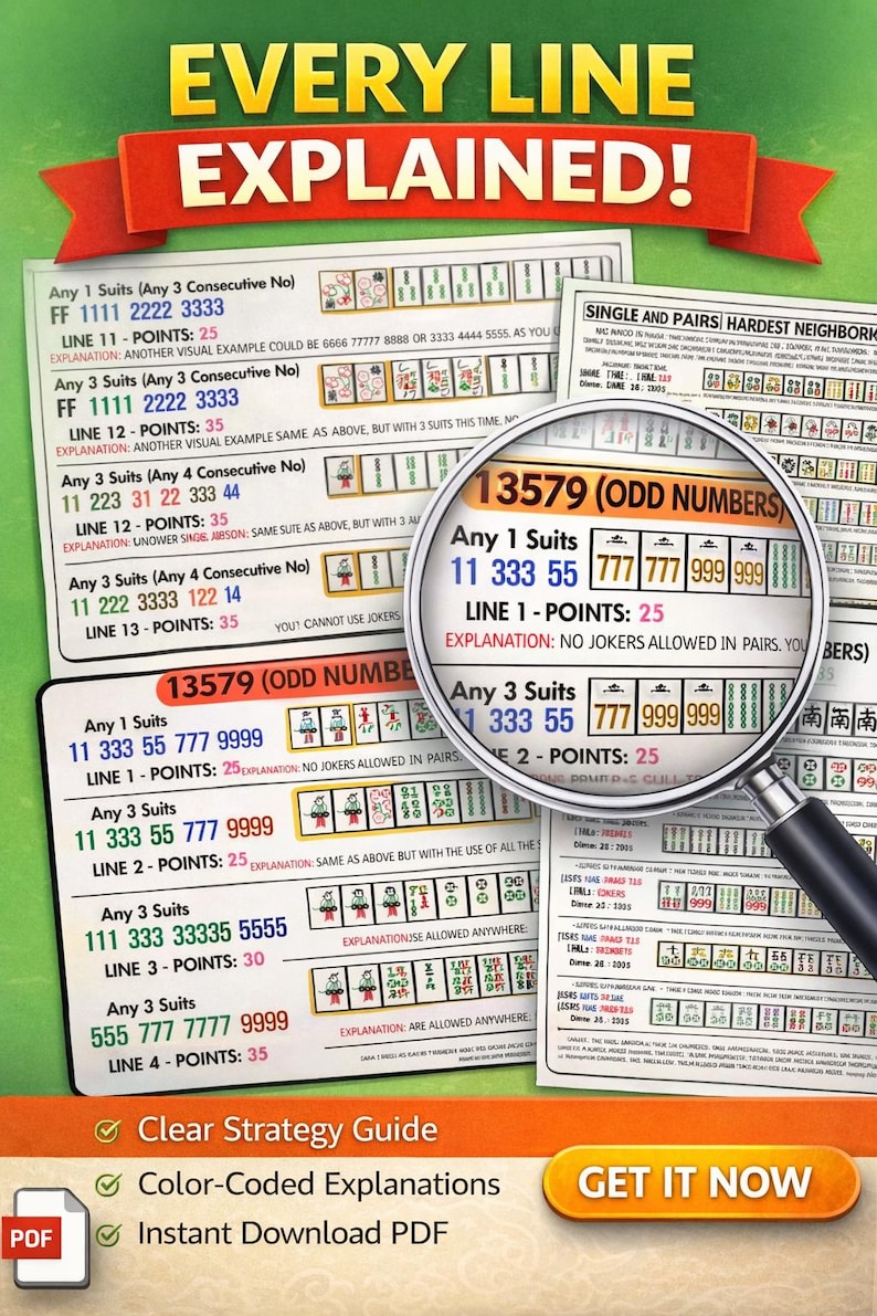 Puede incluir: Una gu&iacute;a de juego con combinaciones de n&uacute;meros y explicaciones, con una lupa que destaca "13579 (ODD NUMBERS)". La gu&iacute;a incluye opciones de "Clear Strategy Guide" y "Instant Download PDF".