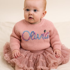 Hand Embroidered Baby Name Sweater: Custom Knit Jumper