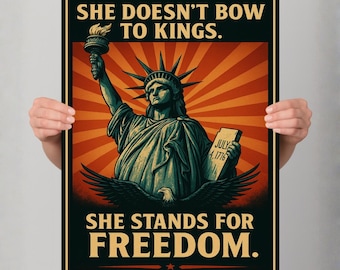She Doesn’t Bow to Kings PRINTABLE Protest Sign, 300 DPI PNG, No Kings Sign, Anti-Trump, Resist Fascism Poster For March, Digital Download