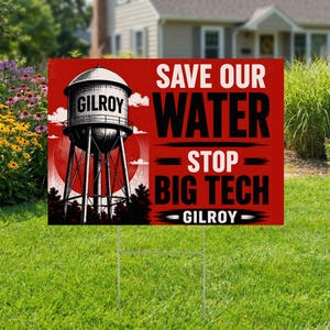 Red ons water, stop Big Tech PNG, Gilroy protest PNG, anti-AI datacenter PNG, ontwerp voor milieuprotest, politieke digitale download