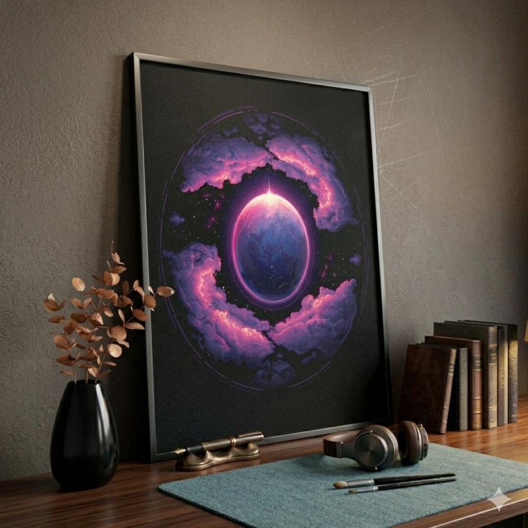 Neon Cosmic Planet Matte Vertical Poster | Purple Galaxy Orb, Space Art ...