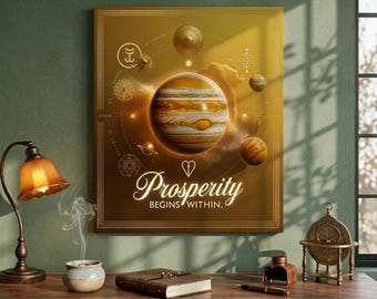 Poster opaco "La prosperità inizia dentro di noi" / Decorazione murale astrologica con il pianeta Giove