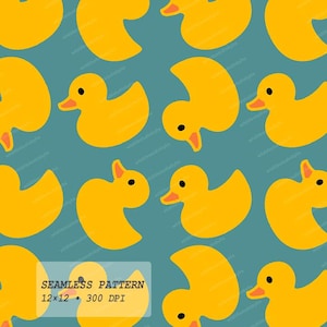 Naadloos speels eendpatroon, blauwgroen geel kinderstofontwerp (digitale download) (300 dpi)