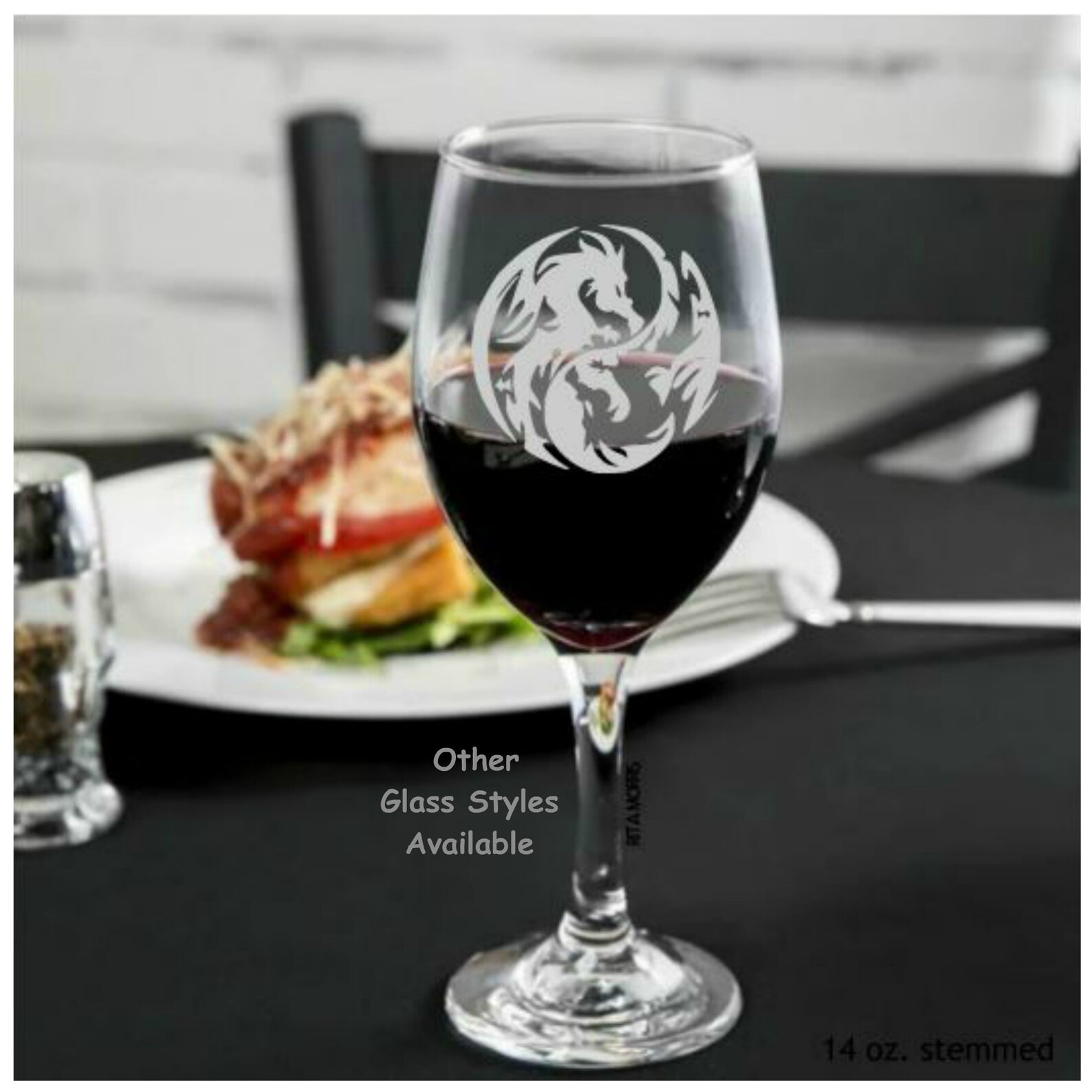 Yin Yang Dragon Wine Glass etched dragon glass dragon Etsy