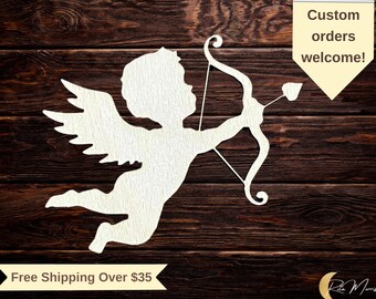 Cupid Cutout -  Multiple Size Choices  - Unfinished Wood Laser Cutout Shapes  Valentine's Day Wedding Love Romance Bow Heart Arrow