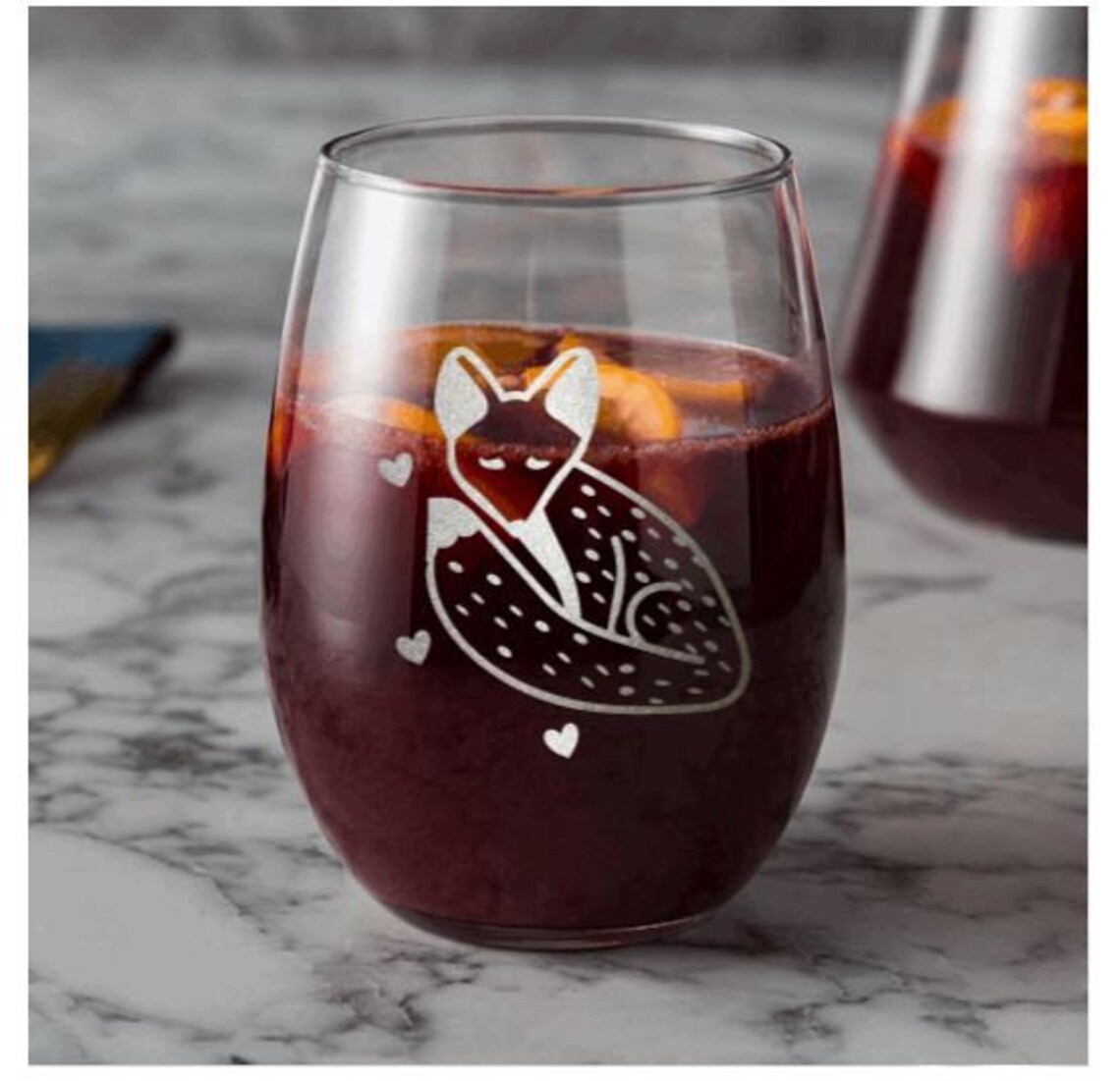 Fox with Hearts Wine Glass / etched wine glass / gift for Etsy