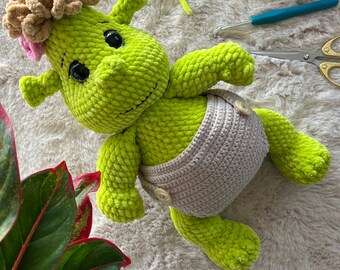 Handmade Crochet Baby Ogre Plush Toy 33 cm – Soft Amigurumi Stuffed Animal, Baby Gift, Nursery Decor