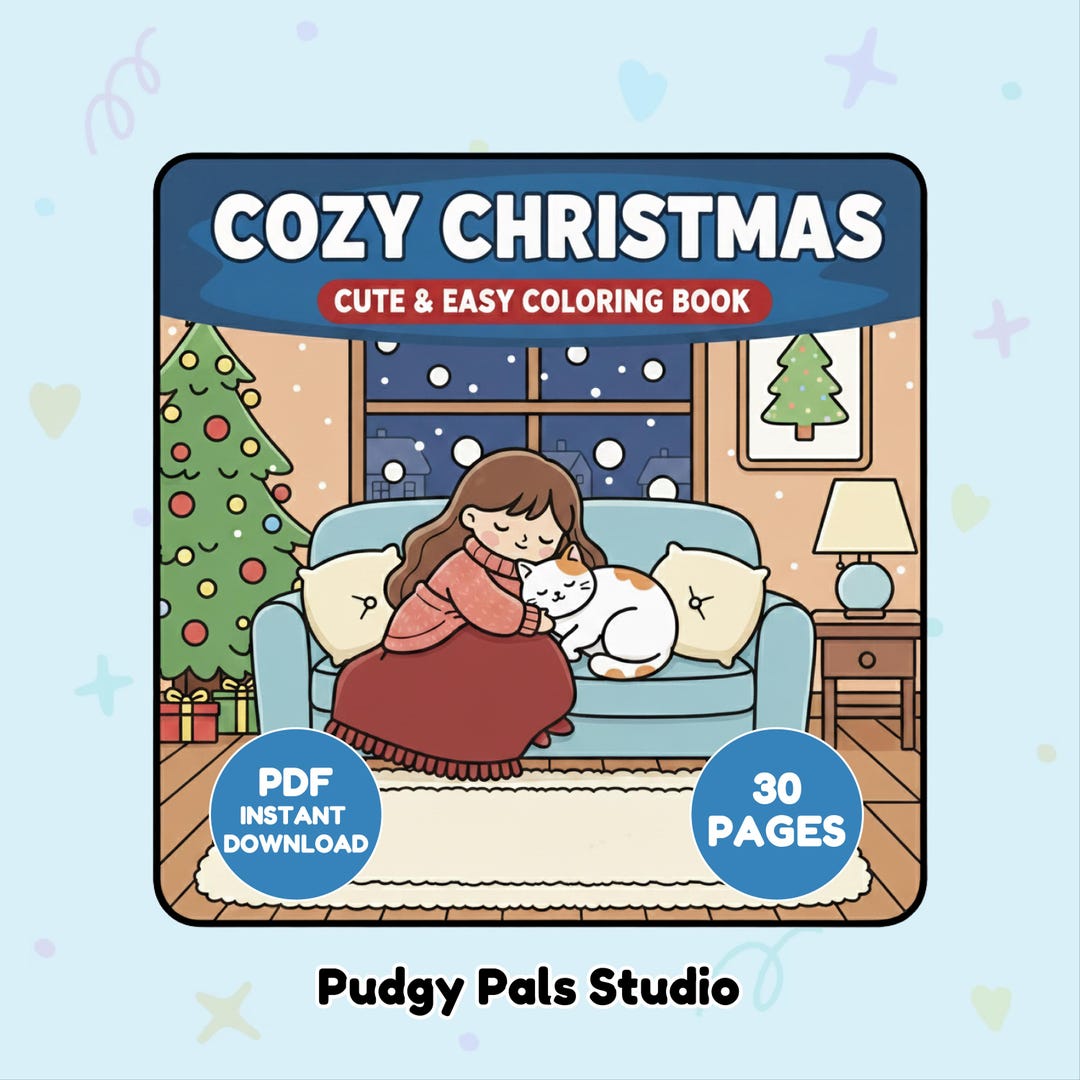 Cozy Christmas Coloring Book: 30 Girl & Cat Winter Coloring Pages (PDF ...