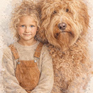 Personalized watercolor pet group artwork featuring custom dog and cat family portraits created from customer photos. Multi pet wall art digital illustration in soft realistic watercolor style with neutral textured background. Includes dog groups, cat family portraits, pet with owner artwork, baby and pet illustration, large breed dog portrait and multi subject printable pet wall decor designed as high resolution digital download.