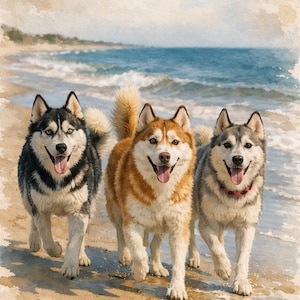 Spersonalizowane portrety zwierząt w akwarelach ze zdjęcia | Obraz przedstawiający rodzinę zwierząt domowych z psem i przyjaciółmi | Spersonalizowane pobieranie cyfrowe