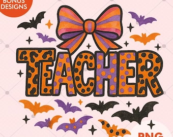 Halloween Teacher PNG | Leopard and Polka Dot Fall Clipart