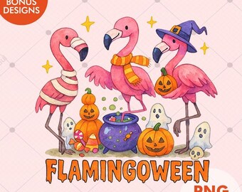 Flamingoween pink PNG | Halloween Flamingos Clipart