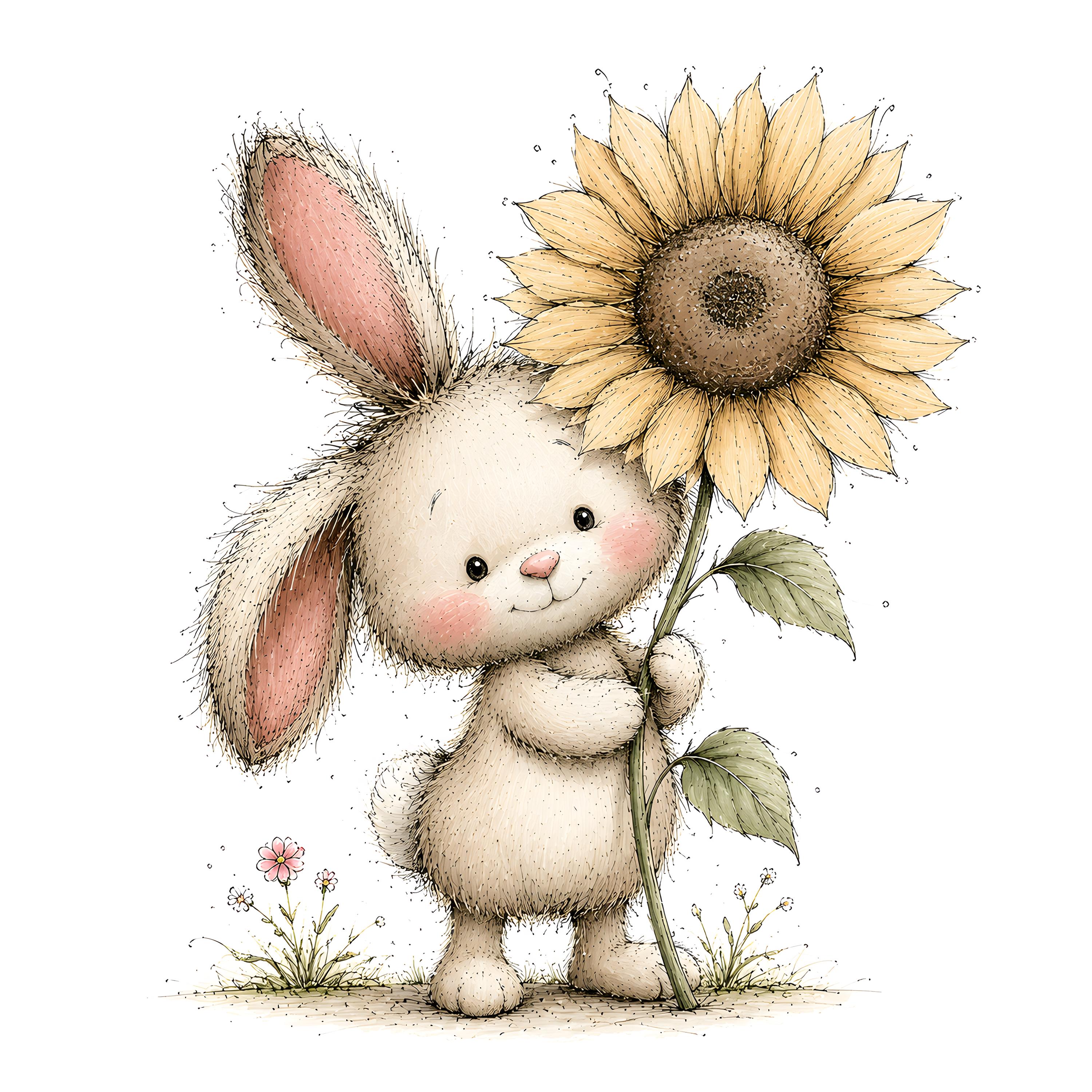 Cute Bunny Flower Clipart Bundle | Whimsical Rabbit PNG, Spring Easter ...