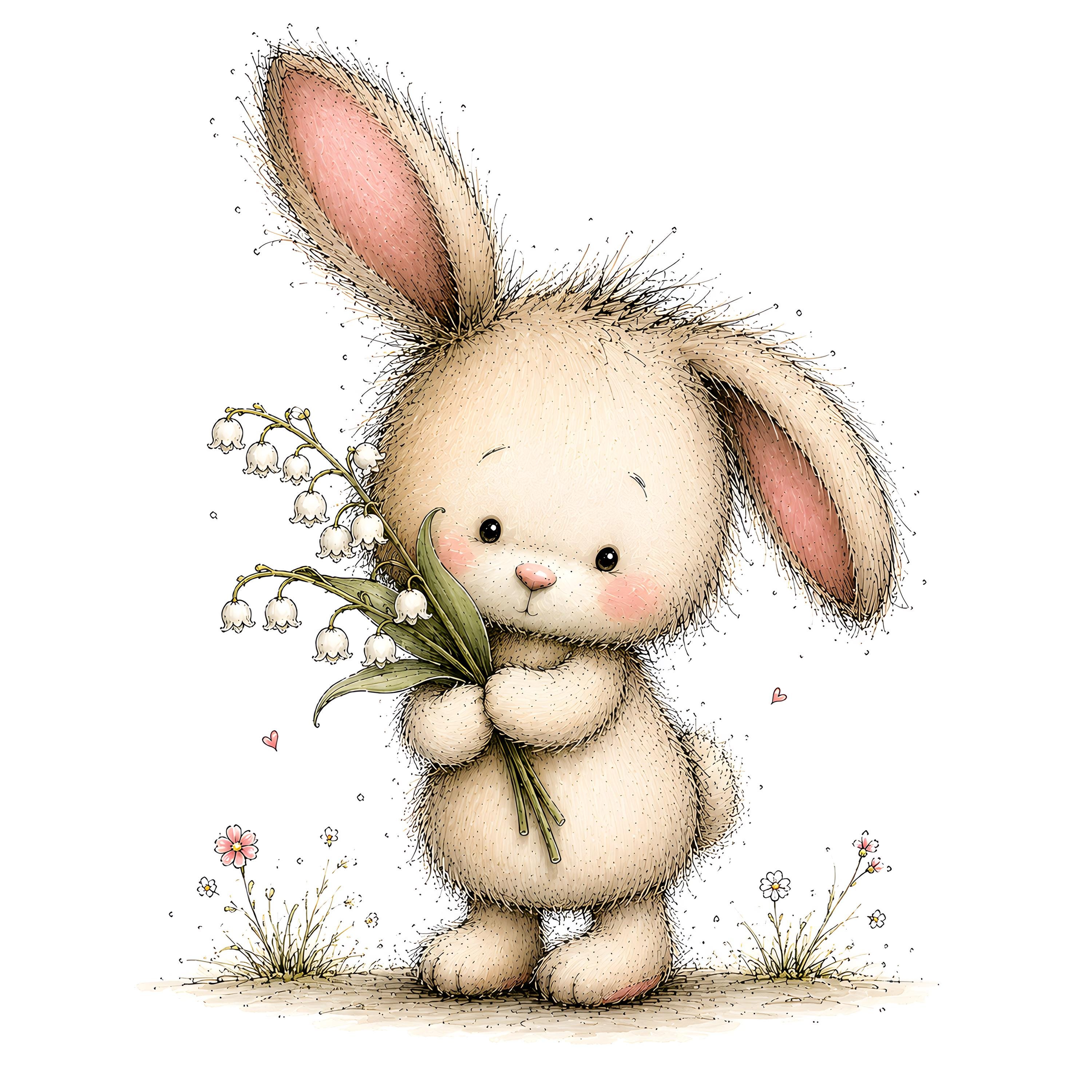 Cute Bunny Flower Clipart Bundle | Whimsical Rabbit PNG, Spring Easter ...