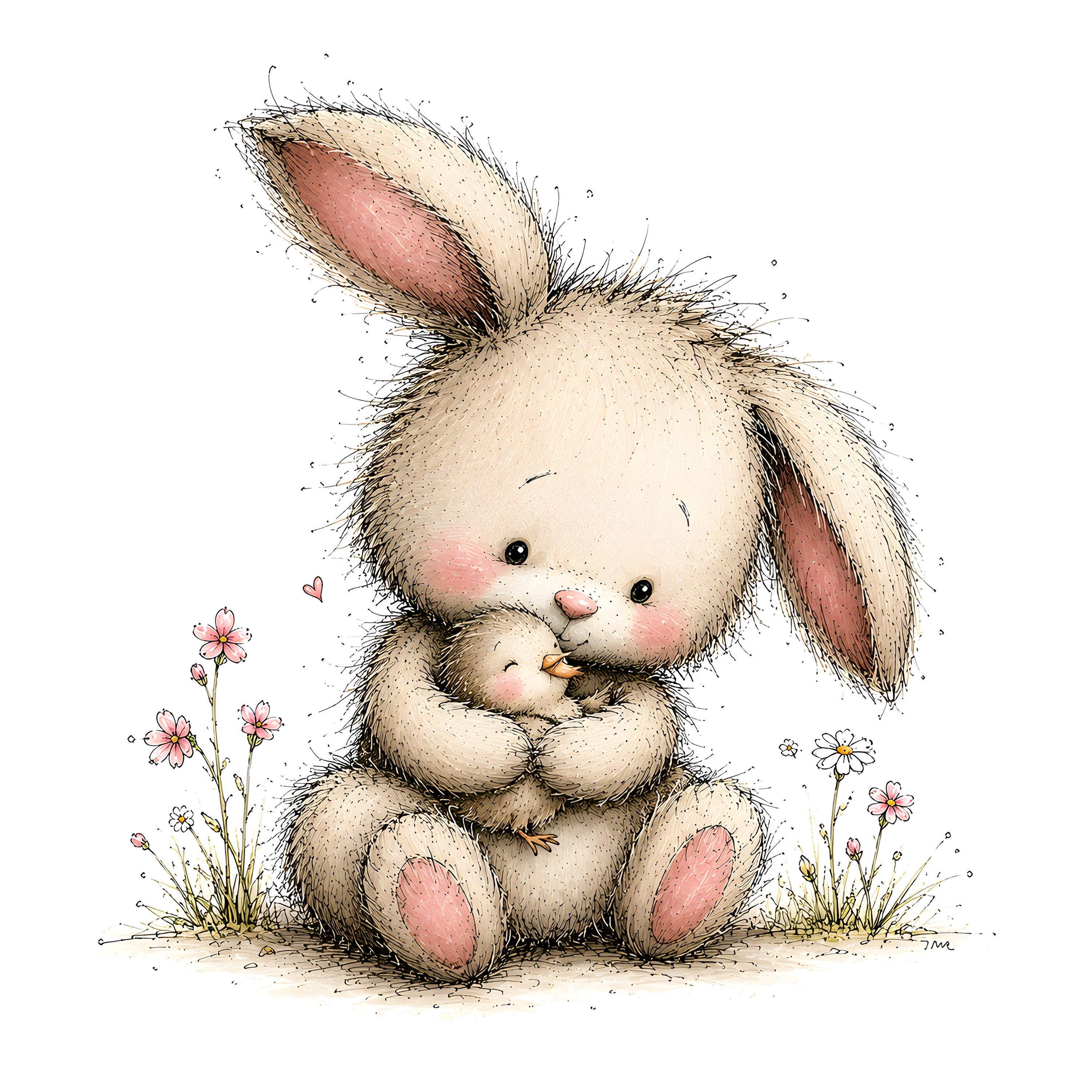 Cute Bunny Flower Clipart Bundle | Whimsical Rabbit PNG, Spring Easter ...