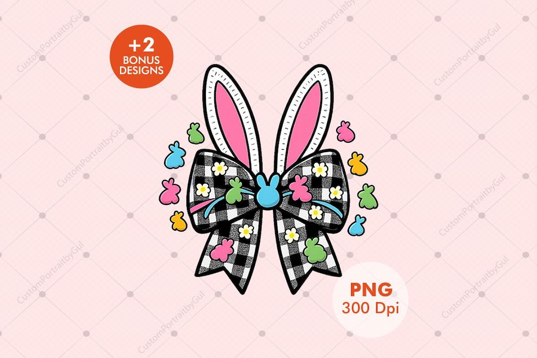 Easter Bunny Bow PNG | Buffalo Plaid Bunny Ears With Colorful Peeps ...