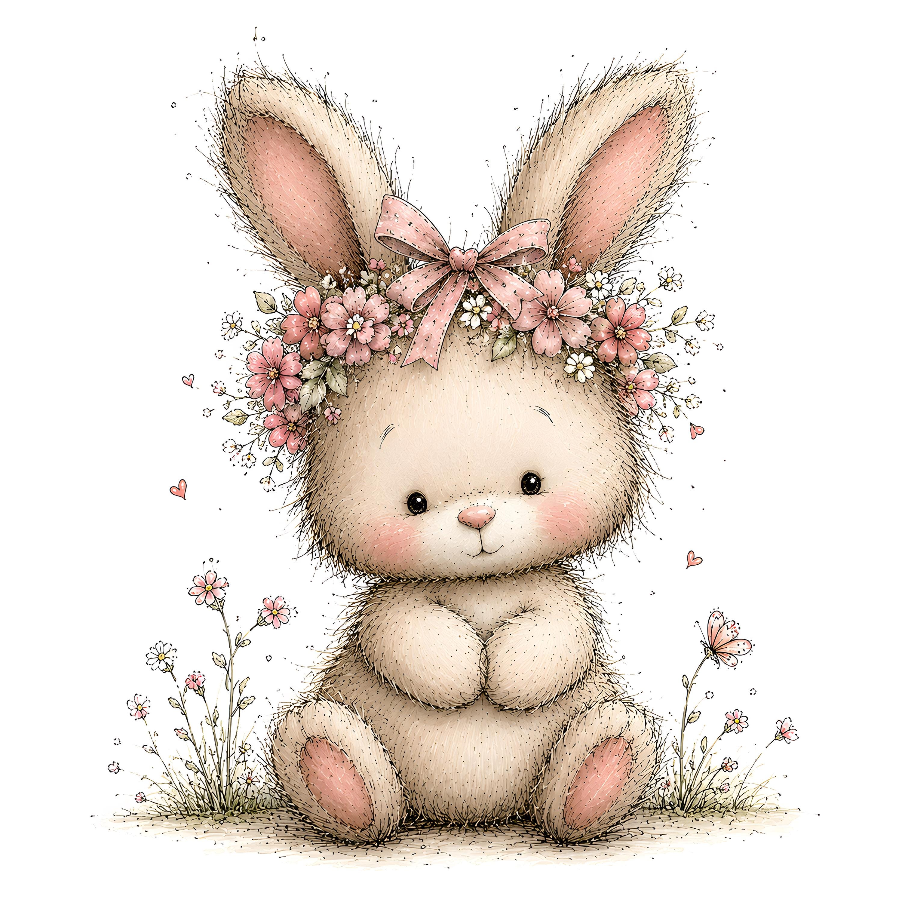 Cute Bunny Flower Clipart Bundle | Whimsical Rabbit PNG, Spring Easter ...