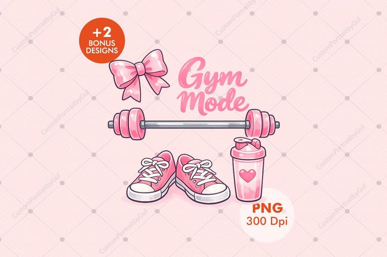 Gym Mode PNG Design | Cute Pink Fitness Girl Clipart With Bow Sneakers ...