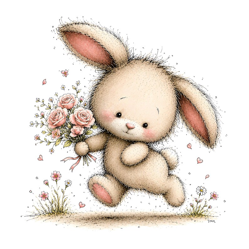 Cute Bunny Flower Clipart Bundle | Whimsical Rabbit PNG, Spring Easter ...