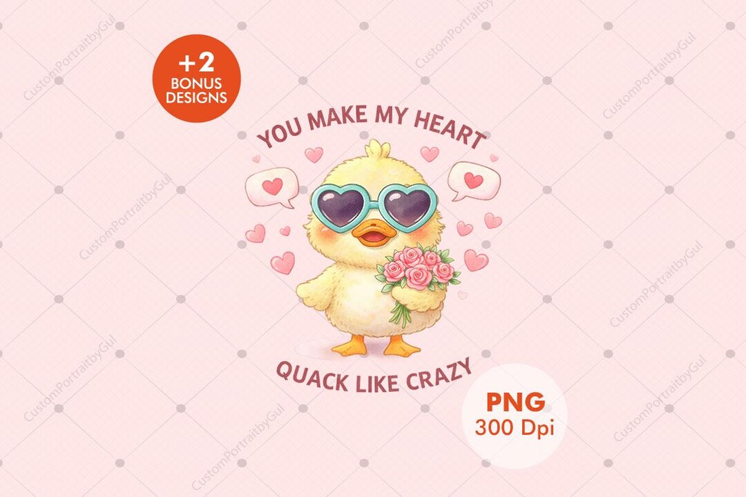 Quack Heart Notes You Make My Heart Quack Like Crazy PNG | Cute Valentine Duck With ...