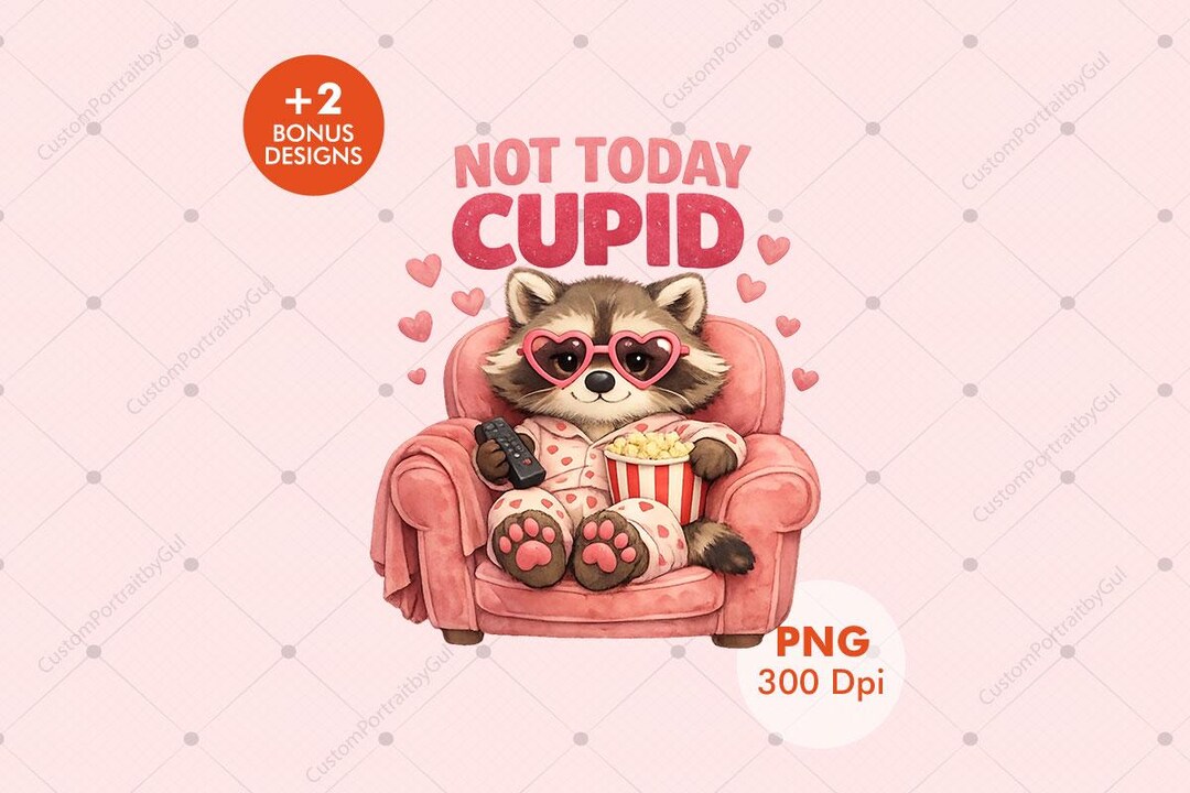 Cupid Raccoon Not Today Cupid PNG | Raccoon Valentine Design With Popcorn and Pajamas ...
