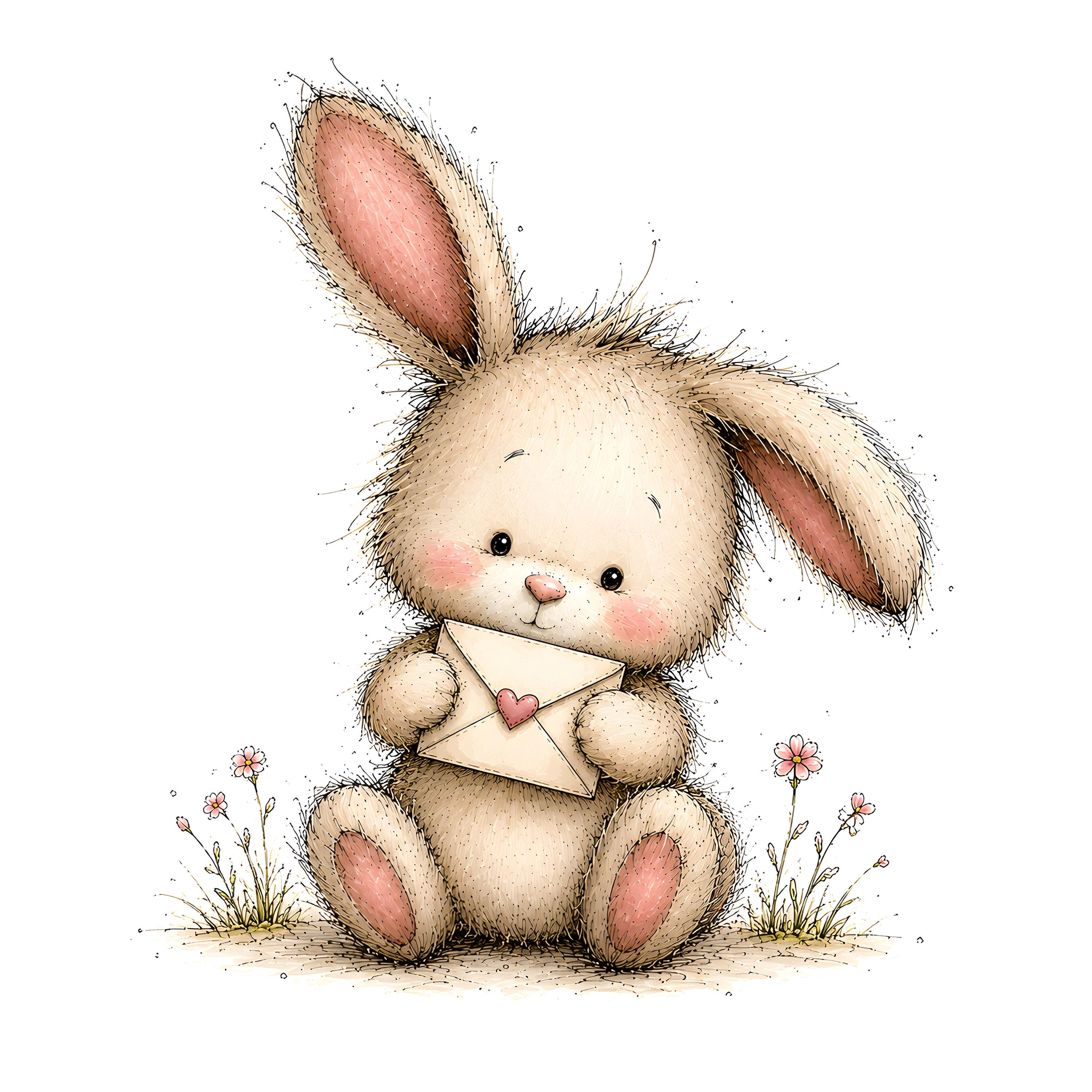 Cute Bunny Flower Clipart Bundle | Whimsical Rabbit PNG, Spring Easter ...