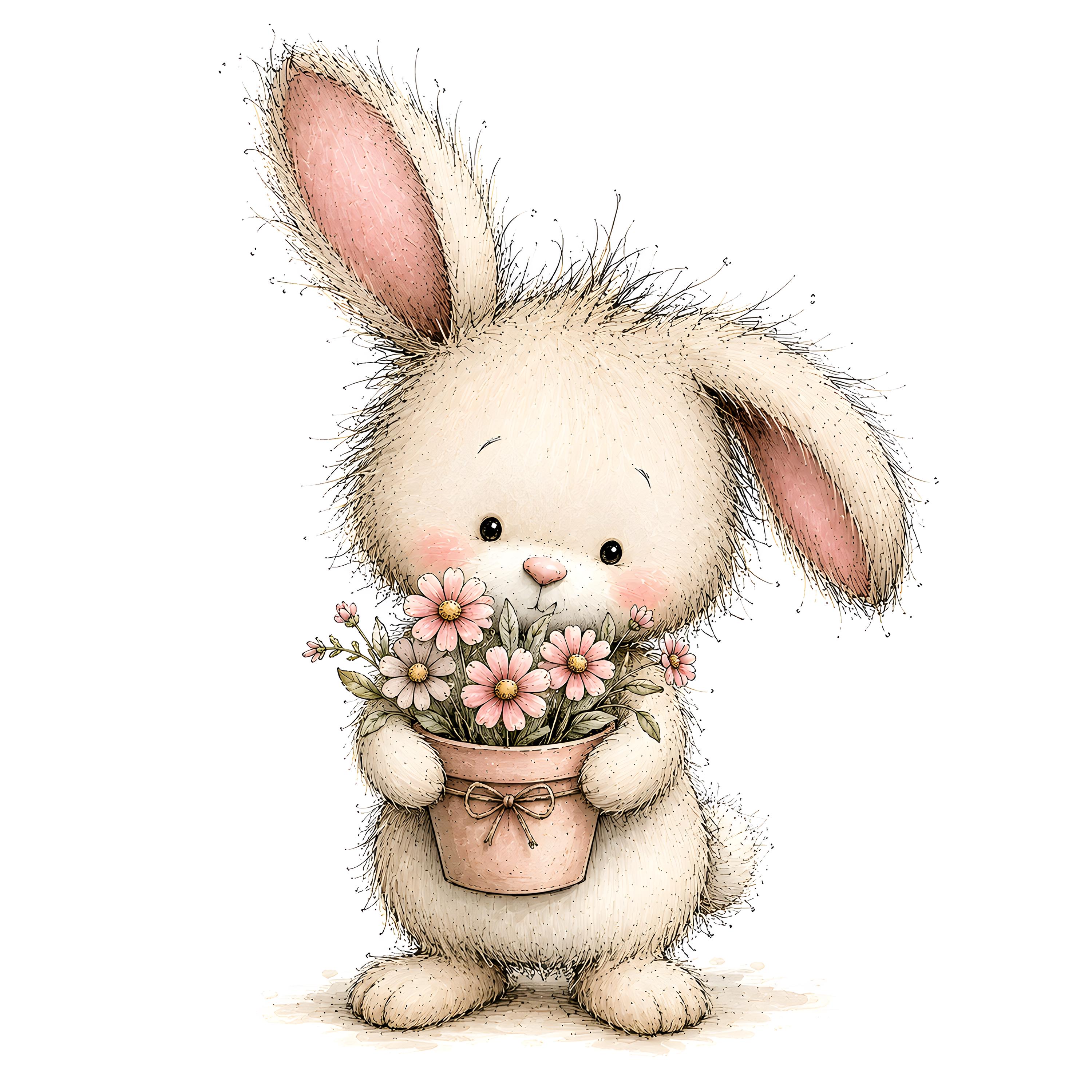 Cute Bunny Flower Clipart Bundle | Whimsical Rabbit PNG, Spring Easter ...