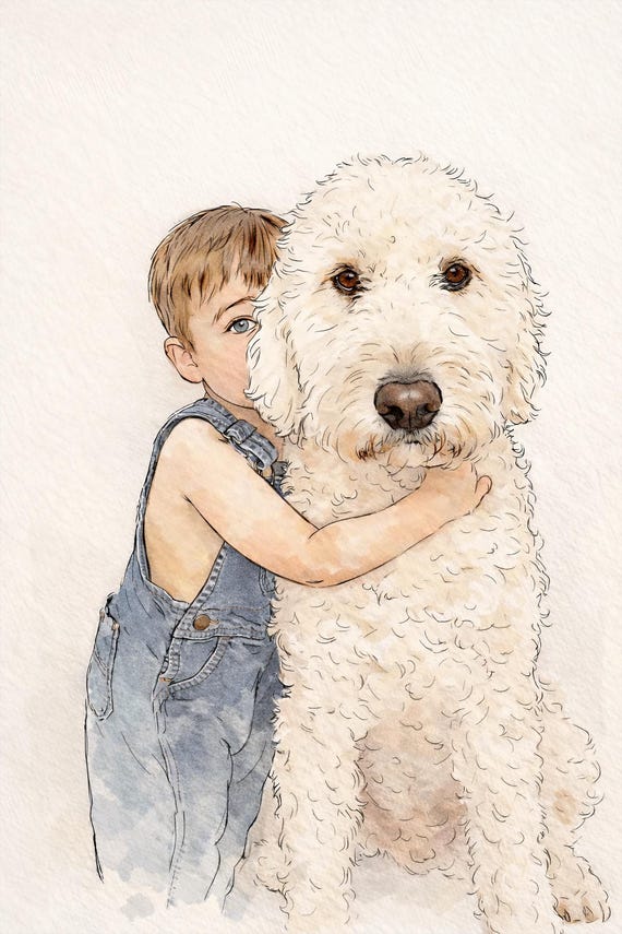 Custom watercolor Pet owner Portraits | Hand-Drawn Style Digital Dog Artwork from Photo | Personalized Pet Memorial and Gift, Cat Drawing