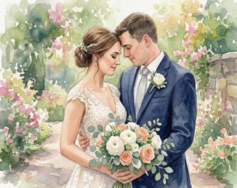 Custom Hand-Drawn Watercolor Portrait From Photo, Gift for Boyfriend, Couple Proposal gift, Wedding Gift, Engagement gift, Anniversary Gift