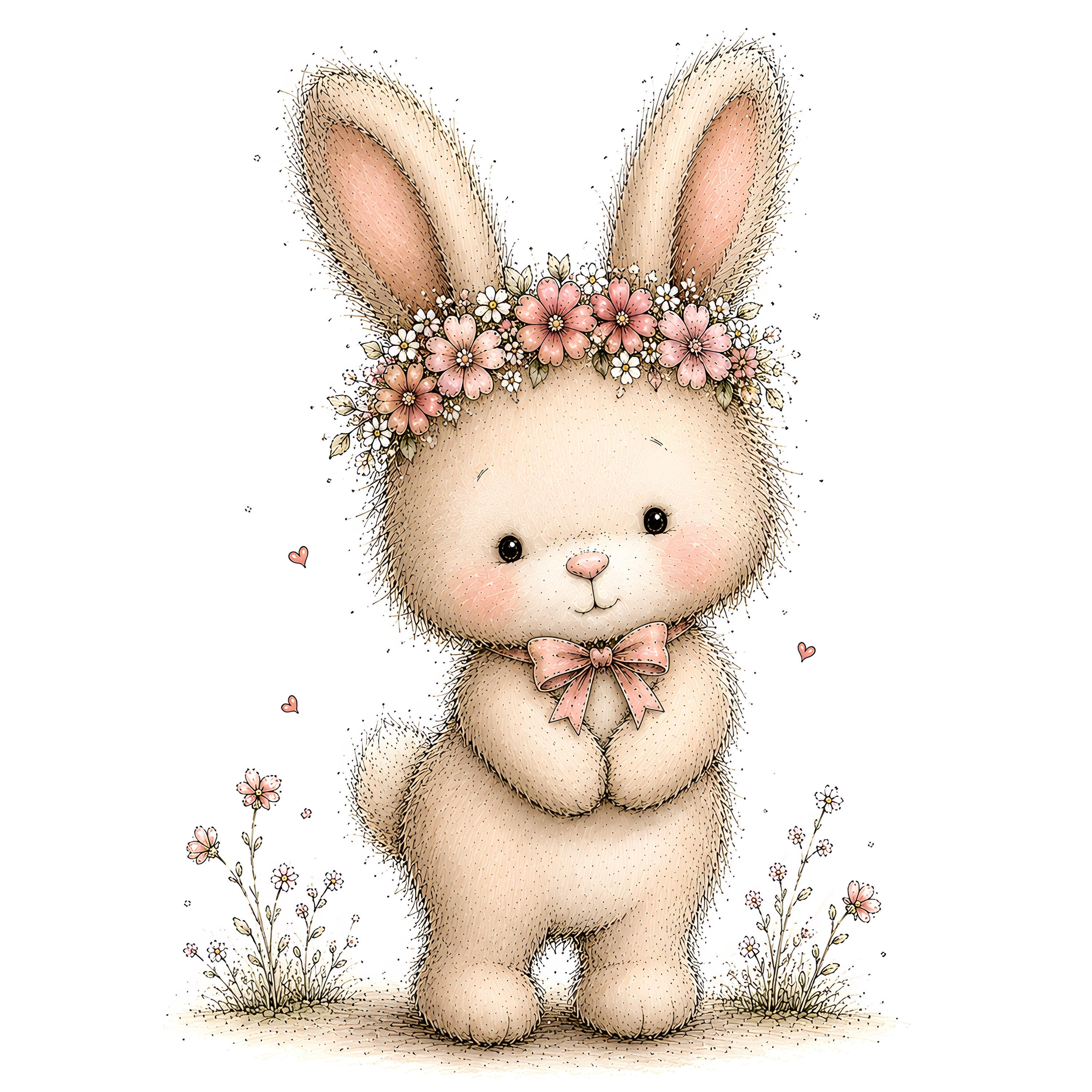 Cute Bunny Flower Clipart Bundle | Whimsical Rabbit PNG, Spring Easter ...