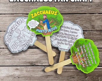 Zacchaeus & The Sycamore Tree Church Paddle Fan, Zacchaeus Meets Jesus Paper Fan Printable, Luke 19 Kids Craft