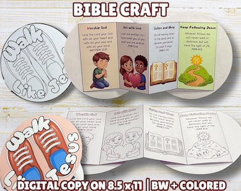 Walk Like Jesus Mini Book Craft, Christian Character Education Printable, Kids New Testament Lesson, Bible Verse Coloring, VBS Kids Activity