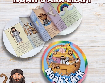 Aktywność biblijna dla dzieci: Arka Noego, broszura 3D „Historia Noego”, lekcja biblijna o Noem i potopie, szkoła niedzielna w szkole biblijnej (VBS), wycinanie, składanie, klejenie