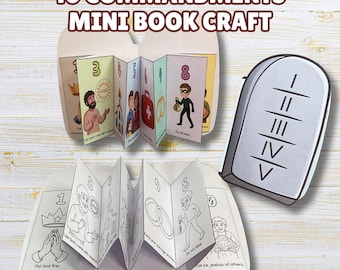 The Ten Commandments Booklet Craft, Exodus 20 Mini Book Printable, The 10 Commandments Bible Lesson for Kids, Moses Sunday School Activity