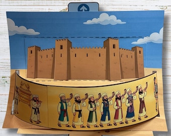 Fall of Jericho Craft Printable Kit, The Walls of Jericho Bible Story Activity for Kids, Joshua 6 Sunday School Lesson Church Color Cut Glue