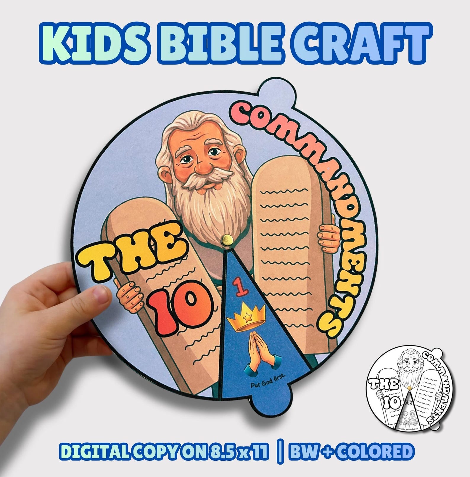 The Ten Commandments Coloring Wheel Craft Exodus 20 Bible Lesson for ...