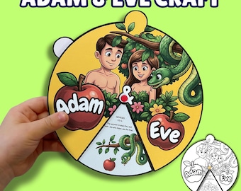Adam & Eve Coloring Wheel for Kids, Adam and Eve Story Spinner Wheel, Genesis 3 Bible Printable, Church Sunday School LDS VBS Teaching Aids
