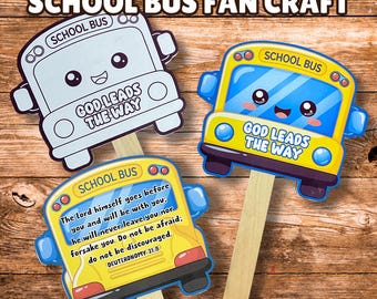 Manualidad de autobús escolar cristiano: Dios guía el camino de regreso a clases (imprimible) Actividad para colorear del versículo bíblico Deuteronomio 31:8 Manualidad para la escuela dominical