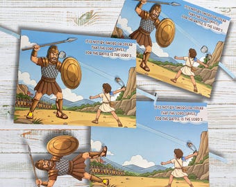 David and Goliath Craft Printable Kit, David & Goliath Bible Story Activity for Kids, 1 Samuel 17 Sunday School Lesson Church Color Cut Glue